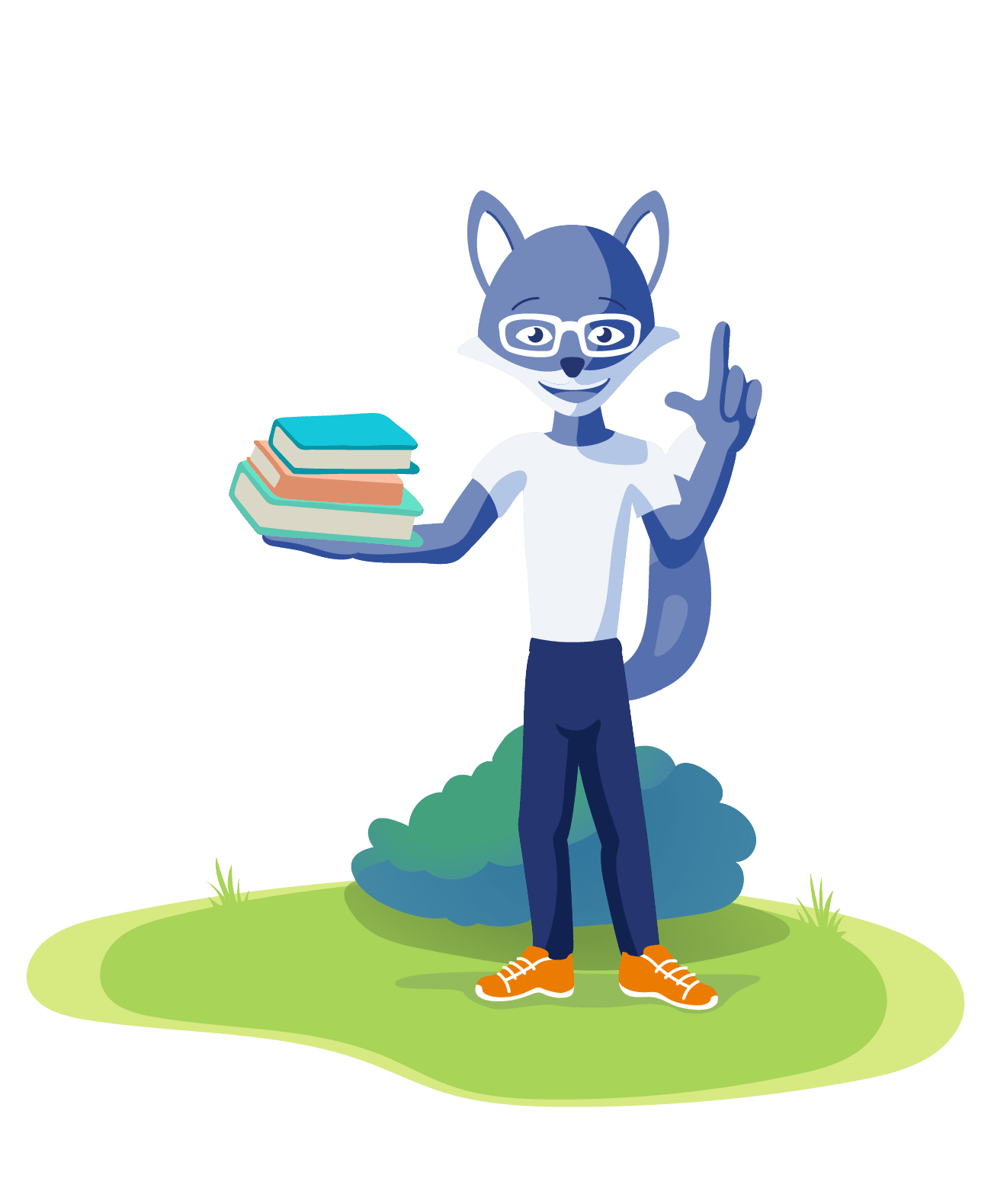 Mascotte renard Foxglove SEO - livres - Foxglove Agence SEO experts seniors