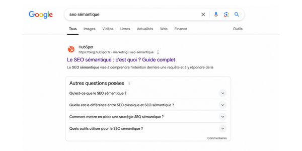 Screenshot SERP Google avec "Autres questions posées"