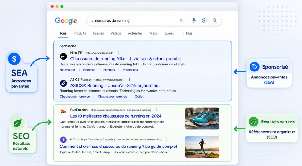 Screenshot SERP SEO vs SEA