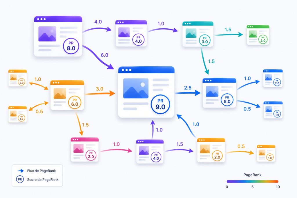 Schema d'un réseau de pages web interconnectées