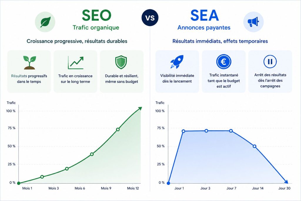Graphique évolution positive trafic SEO