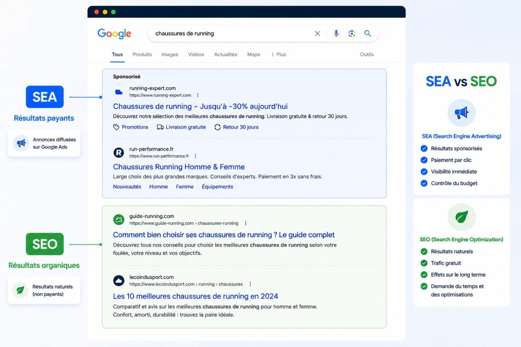 Screenshot résultats sponsorisés et organiques