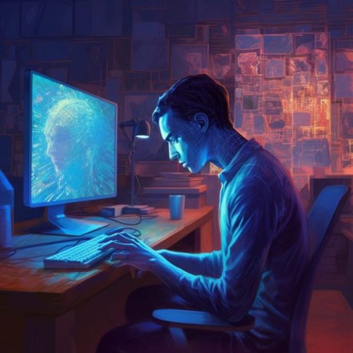 homme en train de travailler devant un ordinateur