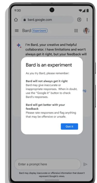 bard sur smartphone version test