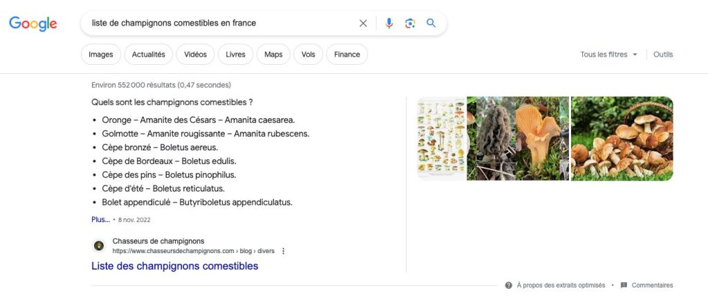 Featured snippet liste