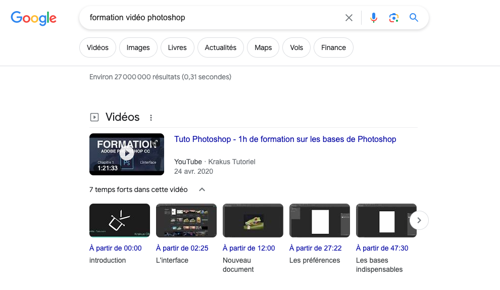 Featured snippet vidéo