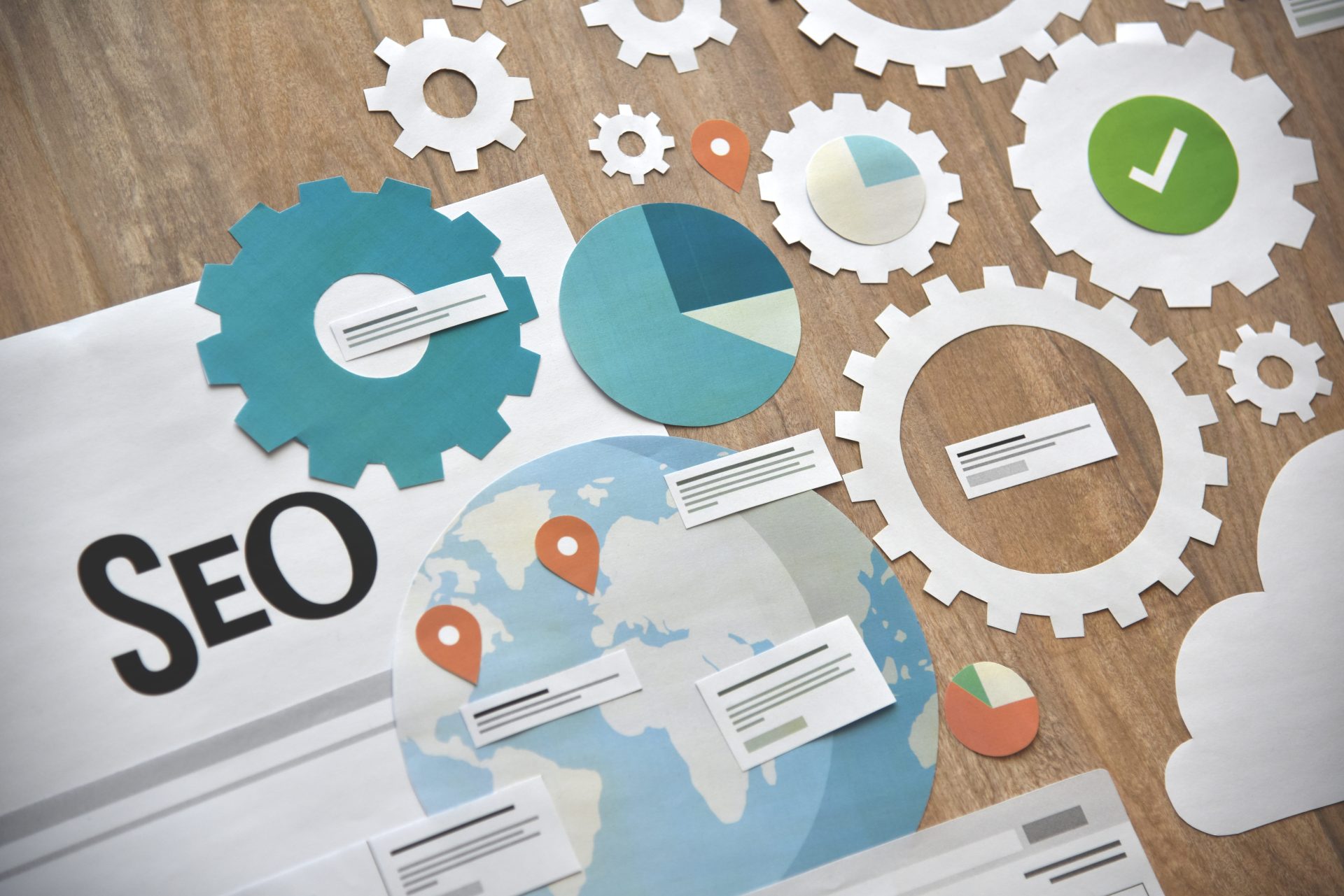 Outils SEO Illustration d’outils SEO avec engrenages