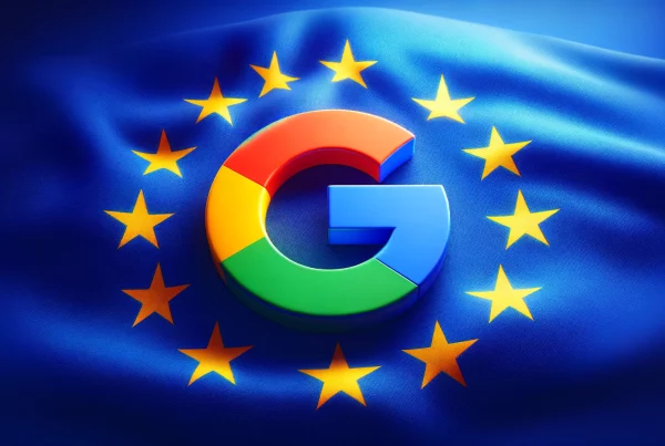 Logo de Google devant le drapeau de l'Union Européenne