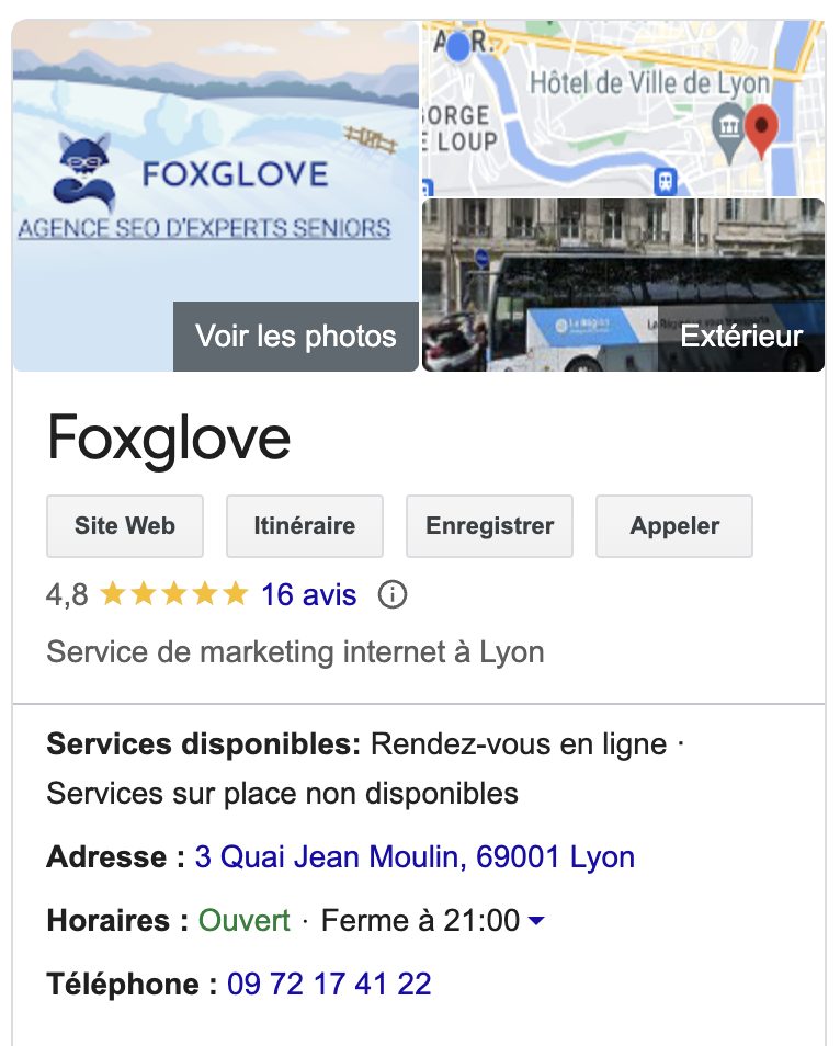 Fiche d'établissement Google