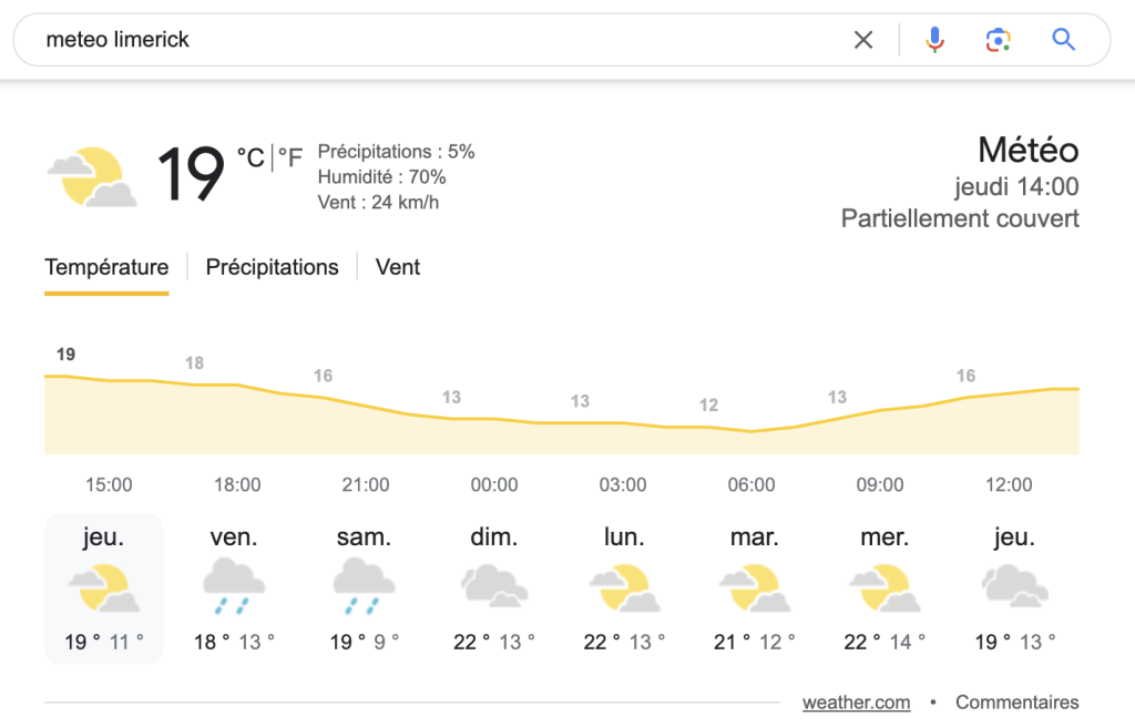 Fonctionnalité météo Google